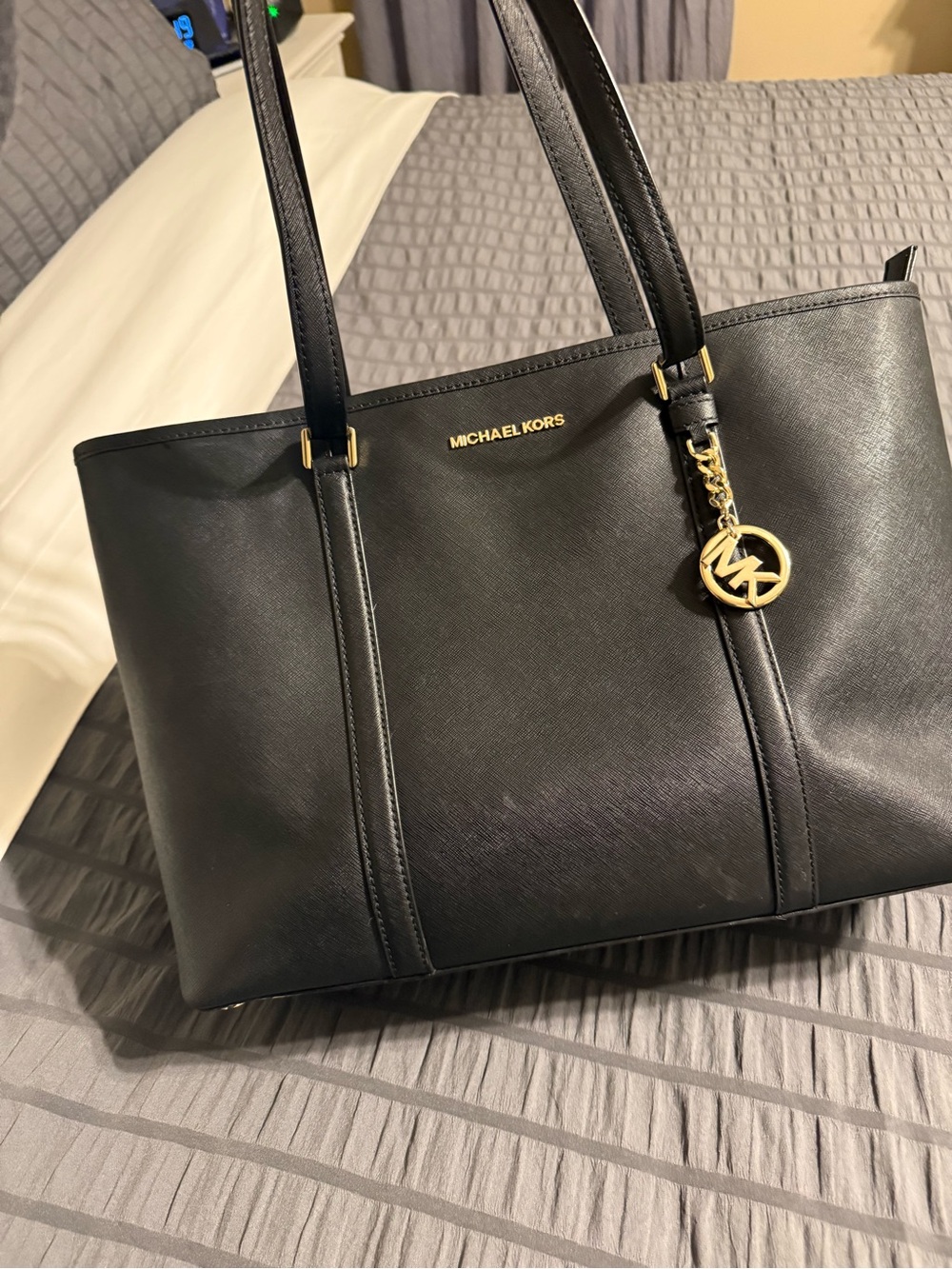 Michael Kors Black Saffiano Tote with Gold Charm